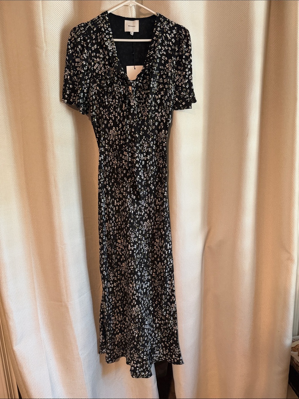 Reformation Black Floral Maxi Dress with Tie Front